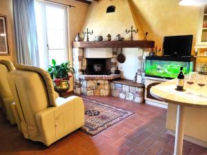 卡潘诺里Tuscan Villa exclusive use of private pool A/C Wifi Villa Briciola的一间带电视和壁炉的客厅