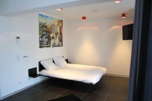 卢森堡歌睿酒店的一间卧室配有一张壁画床