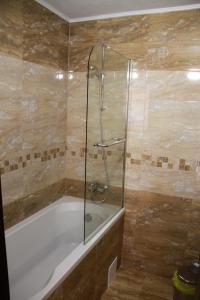 帕维尔巴尼亚Хотел АЛЕКСАНДЪР的设有带浴缸和淋浴的浴室。