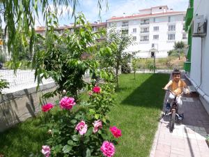 EsenbogaDr Aslan Apart Hotel的一名小男孩骑着自行车在草地上
