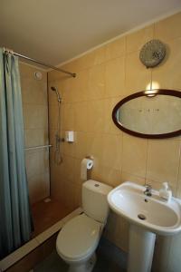 罗兹地区亚历山德鲁夫Bar Malwa的浴室配有卫生间、盥洗盆和淋浴。
