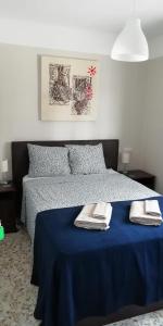 多列毛利诺斯Calle Rio Trueba 11 Bajo D的一间卧室配有蓝色的床和2条毛巾