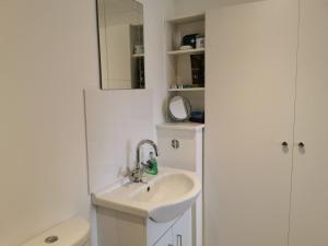 邓弗姆林Executive Annex - Dunfermline的一间带水槽、卫生间和镜子的浴室
