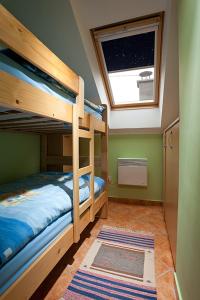 TrebnjeZidanica Meglič - Vineyard cottage Meglič的一间卧室设有两张双层床和一扇窗户。