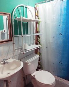 圣克里斯托瓦尔Hospedaje Arvakeni的浴室配有卫生间、盥洗盆和淋浴。
