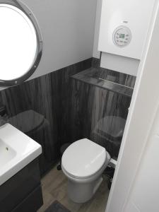 鲁恰内尼达Apartament Na Wodzie的一间带卫生间、水槽和镜子的浴室