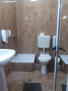 Băicoi帕拉勒拉45 旅游大厦旅馆的浴室配有卫生间、盥洗盆和淋浴。