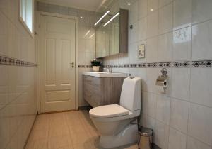 艾菲约德Fjordperlen的一间带卫生间、水槽和镜子的浴室