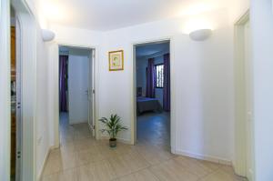 卡门港欧神诺俱乐部公寓的一条带白色墙壁和盆栽的走廊