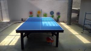 拉塞瓦彩虹村公寓的房间里的一张蓝色乒乓球桌