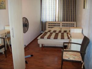 基辅市中心乌克兰风格公寓酒店的一间小卧室,配有一张床和一把椅子