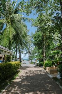 奥南海滩Aonang Buri Resort- SHA Extra Plus的一条棕榈树和大海的街道