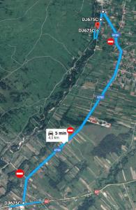 巴亚德菲耶尔Complex Agroturistic Livada de Nuci的一张带有红色点和蓝色路径的地图