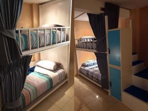 卡伦海滩Oasis Hostel & Bar的一间客房内配有两张双层床的房间