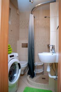 乌斯特卡Apartamenty Tercet, Apartament Kwartet, Apartament DUO的一间带洗衣机和水槽的浴室