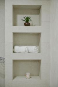 斯韦蒂·斯特凡Brand New Apartments的一个带毛巾的浴室架和植物