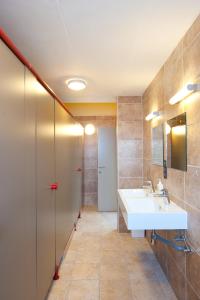 鲁汶鲁汶城市旅舍的一间带水槽和镜子的浴室