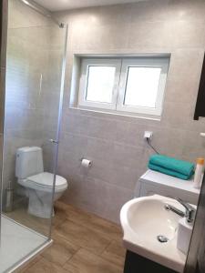 什奇特诺Leśny Apartament的浴室配有卫生间、盥洗盆和淋浴。