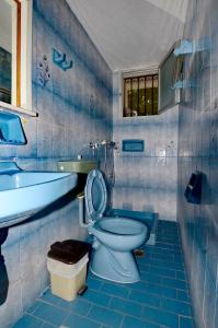 阿齐欧斯·贡多斯丽贝卡公寓的蓝色瓷砖浴室设有卫生间和水槽