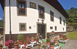 SotielloHotel Rural Palacio de Galceran的前面有盆栽植物的建筑
