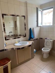 萨索斯Rania House的一间带水槽、卫生间和镜子的浴室