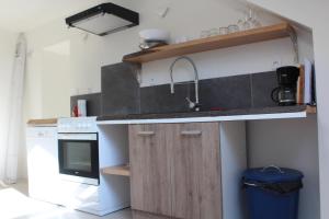 勒布罗伊斯Riders Apartments的一间带水槽和炉灶的小厨房