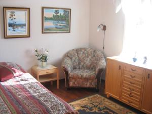 考哈瓦Kotimajoitus Hella Härmä的一间卧室配有椅子、一张床和一个梳妆台