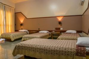 伊塔佩米林河畔卡舒埃鲁Hotel Rio Grande的一间酒店客房,房间内设有三张床