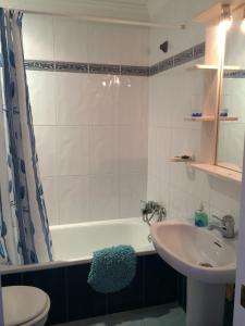 加的斯Luxury Oceanfront triplex in Cadiz的一间带水槽、浴缸和卫生间的浴室