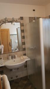 科雷多Agritur Coryletum的浴室配有盥洗盆和带镜子的淋浴