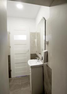 格丁尼亚BP Hostel Gdynia的白色的浴室设有水槽和镜子