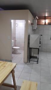科隆Apartamentos Río Uruguay的客房设有带卫生间和水槽的浴室。