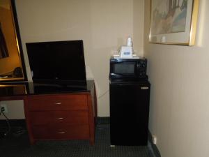 银泉银泉旅者酒店的配有电视、微波炉和梳妆台的客房