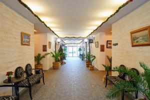 帕莫瑞佩奈勒巴宫SPA公寓式酒店的大楼内带椅子和盆栽的走廊