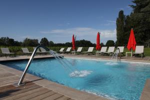 罗曼内切·托林斯莱斯吗里彤尼斯公园＆维格富豪酒店的游泳池的中央设有喷泉,配有椅子和遮阳伞