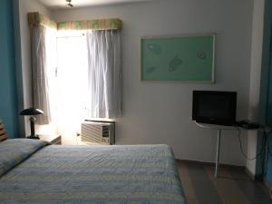 博卡奇卡阿丽娜可可海滩酒店的一间卧室设有一张床、一台电视和一个窗口。