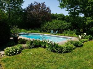 布罗蒙Auberge du Vignoble Bromont的庭院中间的游泳池