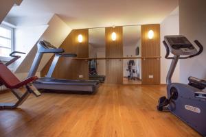 埃夫林根基兴Traube Blansingen的健身房,配有跑步机和健身器材