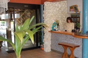 奄美奄美马车山村度假酒店的站在餐厅柜台的女人