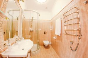 克列缅丘格直升机酒店的一间带水槽、淋浴和卫生间的浴室