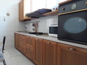 阿莱齐奥Casa vacanze Alezio的带微波炉的厨房和台面电视