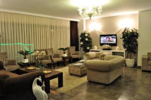 埃迪尔内埃迪尔内宫殿酒店的带沙发和电视的大型客厅