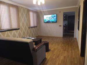 甘贾VM Hostel的客厅配有沙发和墙上的电视