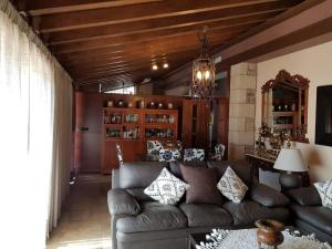 圣马尔廷德尔卡斯塔尼亚尔CASA RURAL VERSOS的客厅配有真皮沙发和吊灯