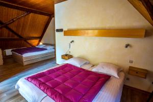 拉普特鲁瓦黄金蓓蕾酒店的一间卧室配有两张紫色床单
