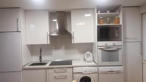 毕尔巴鄂La Concordia的白色的厨房配有水槽和微波炉