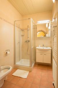 布鲁日City Flats by Lybeer Hotel Group的带淋浴和盥洗盆的浴室