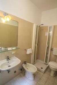 蓬扎Hotel Bellavista的一间带水槽、淋浴和卫生间的浴室