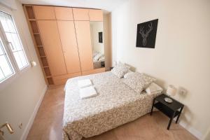 巴利亚多利德Espacios Blanco Plaza Mayor的一间带一张床和一个衣柜的小卧室