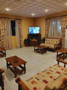 卡尔帕索斯Titania Hotel Karpathos的带沙发、电视和桌子的客厅